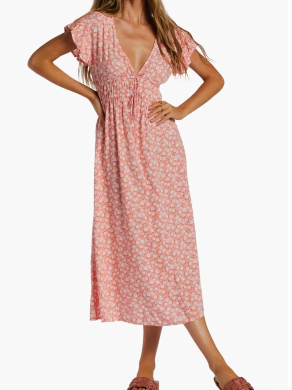 Billabong Picnic Date Midi Dress Pink Floral Size Small